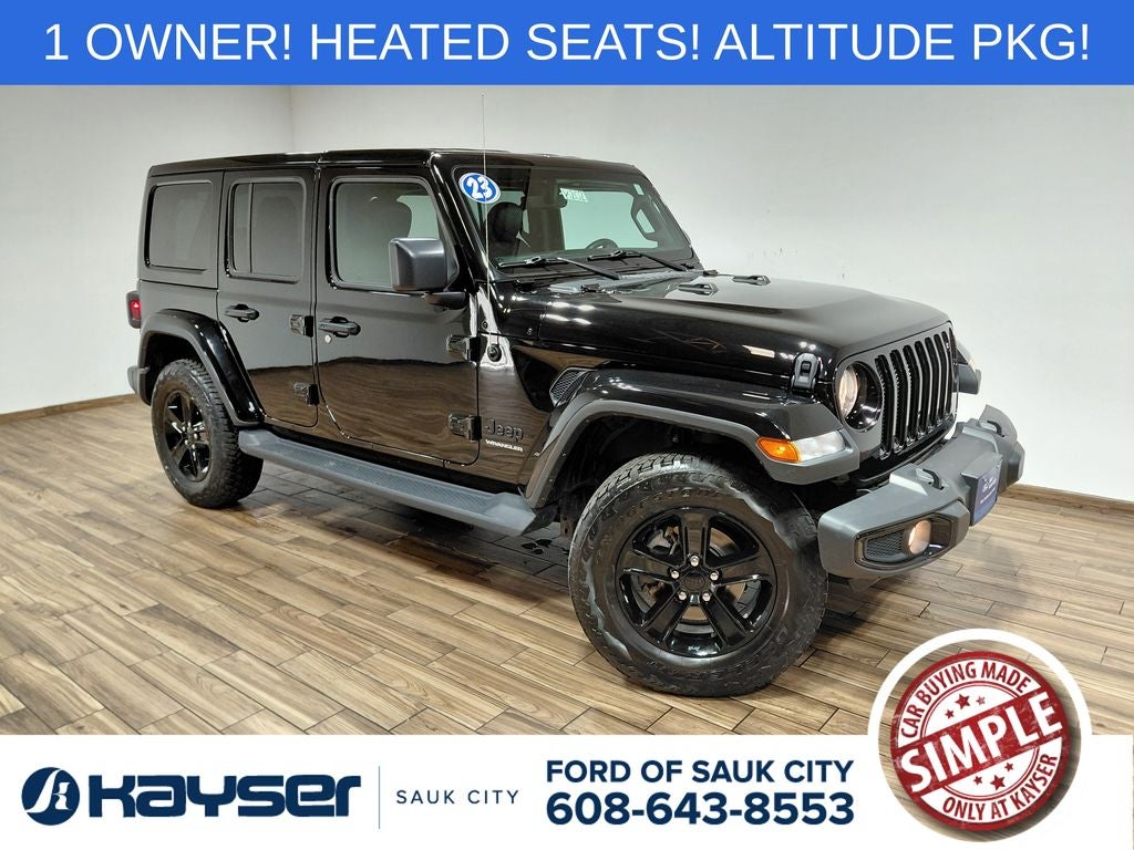 2023 Jeep Wrangler Altitude in Black Clearcoat — front three-quarter view
