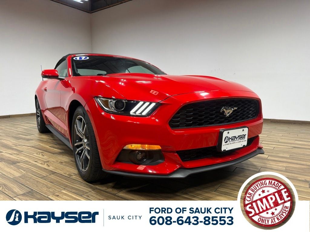 2017 Ford Mustang EcoBoost Premium in Race Red — front three-quarter view