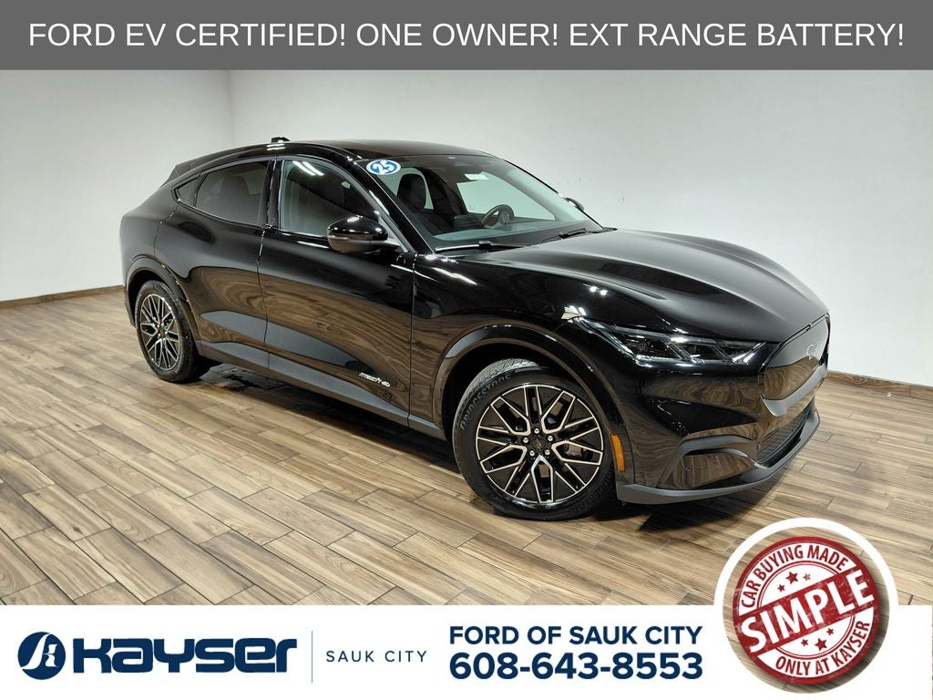 2025 Ford Mustang Mach-E Premium in Shadow Black — front three-quarter view